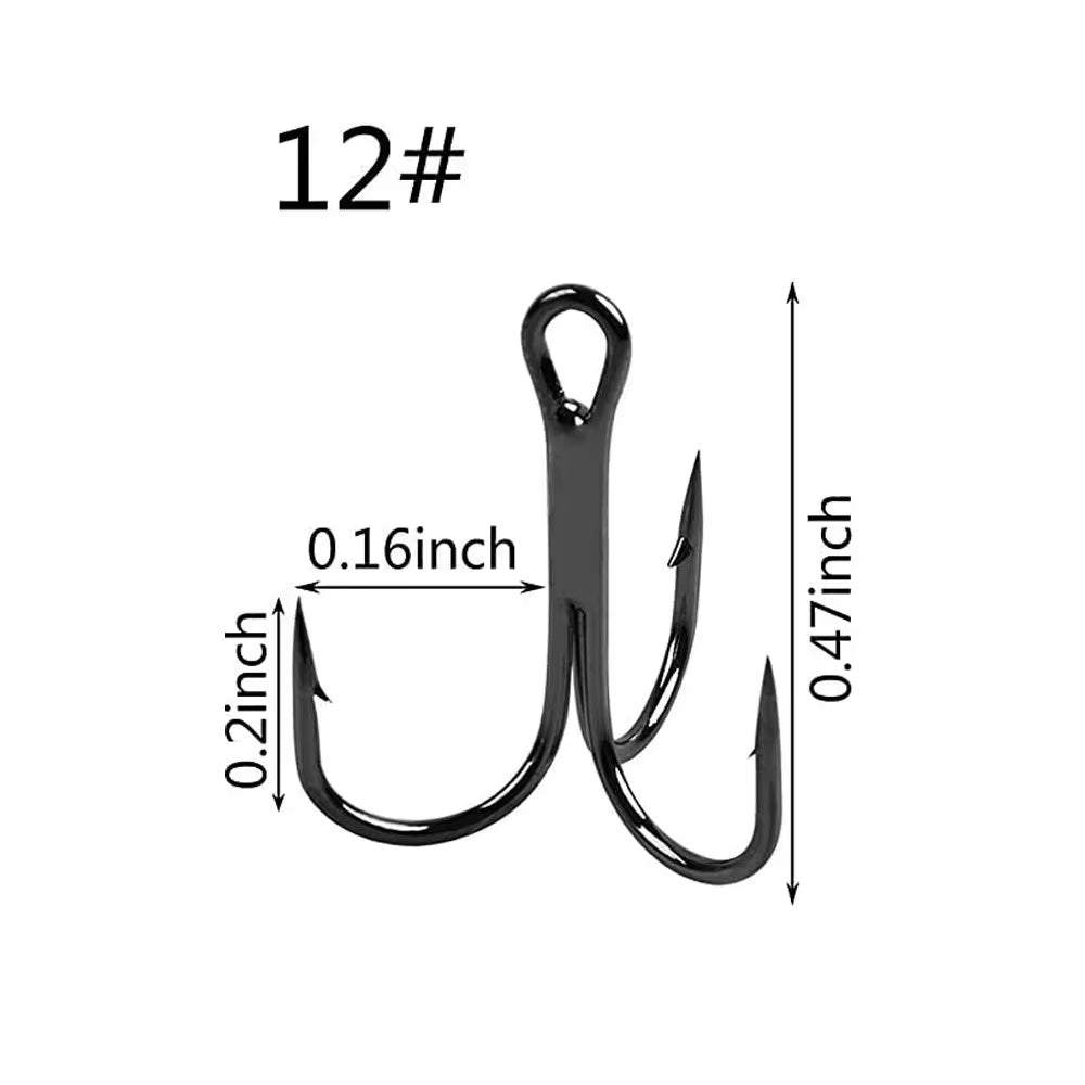 100Pcs Treble Hooks Saltwater Fishing Hooks High-Carbon Steel Fishhooks High Strength Fishing Hooks Size 1/0#-14#