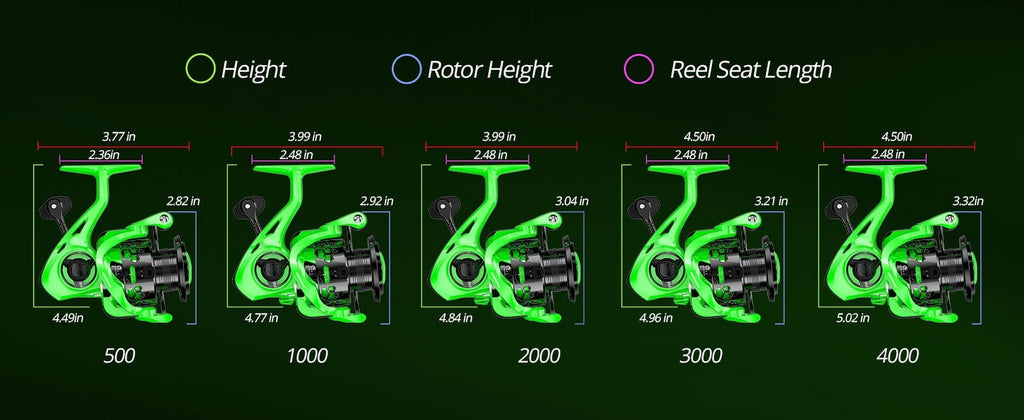 3000 Spinning Reel 5.6Oz Oversized Stainless Steel Main Shaft-Green 7+1-Zephyr Green