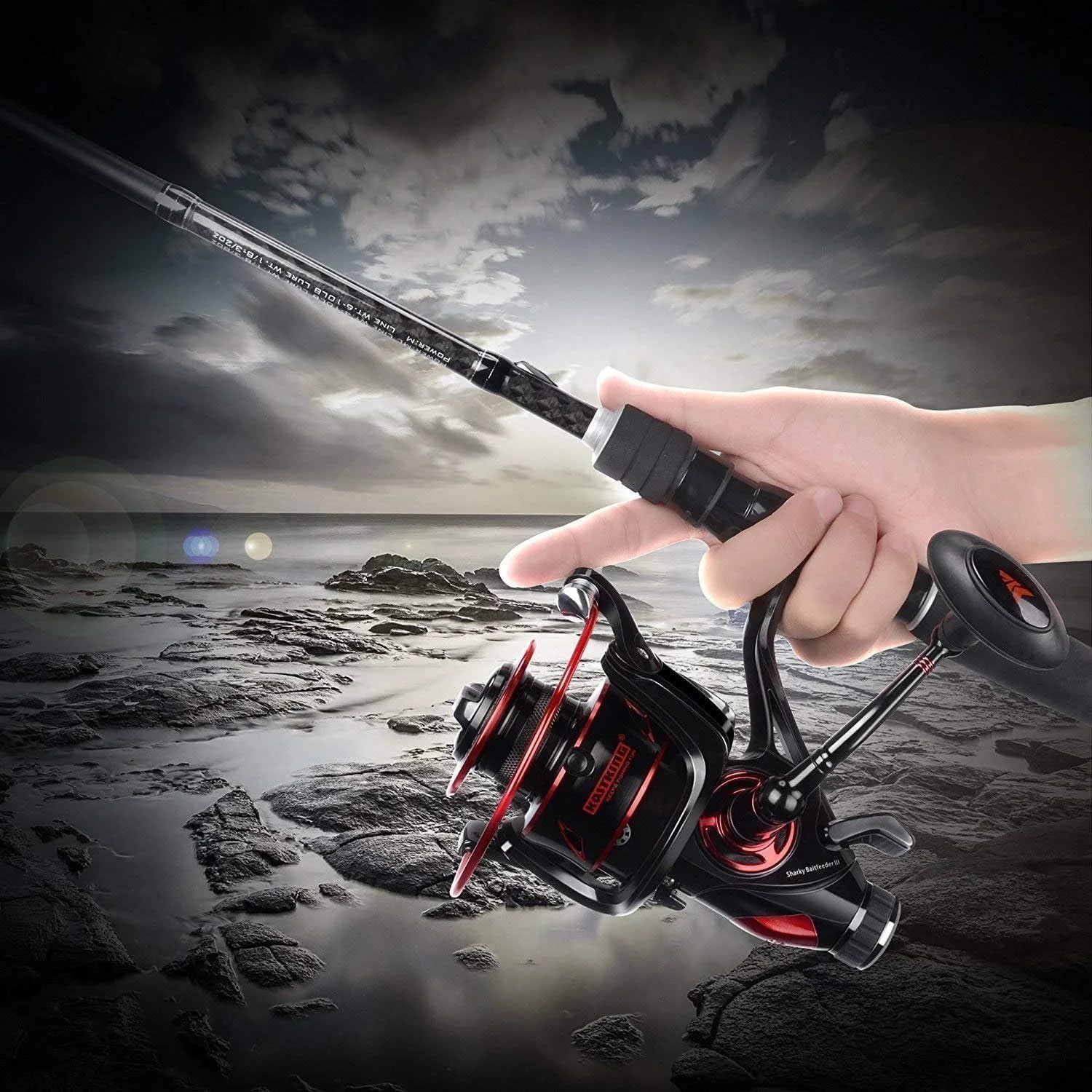 5000 Spinning Reel 10+1 Shielded Stainless Steel BB - Carbon Fiber Drag for Live Liner Bait Fishing Action-Black