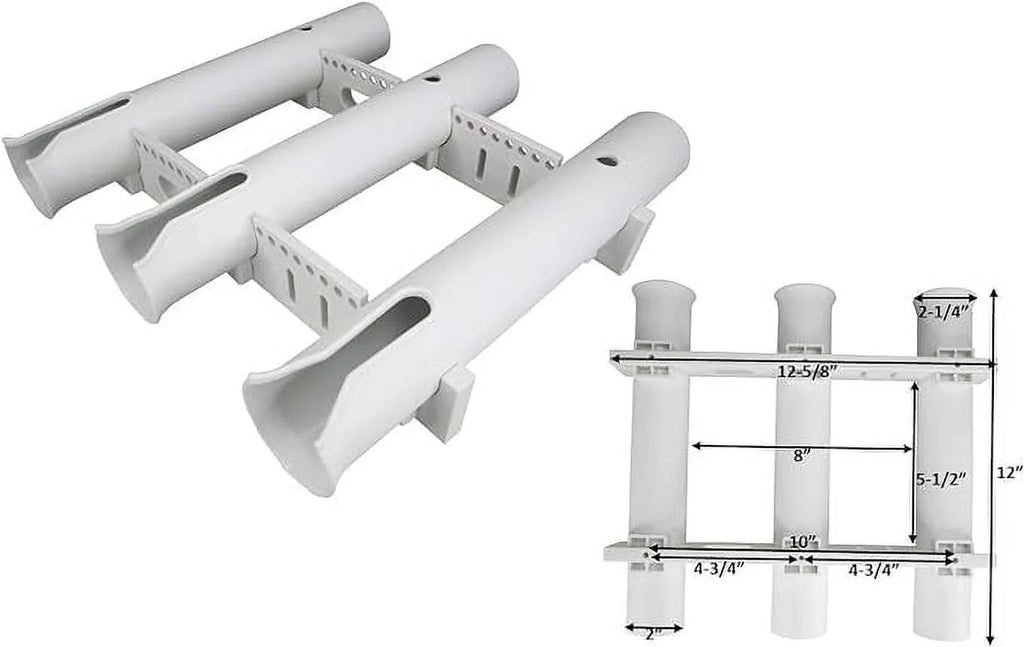 Fishing Rod Holder - Triple-Tube Rack (2-Pack) - Uv-Stabilized Wall Mount Storage System for Boat Garage Kayak, White