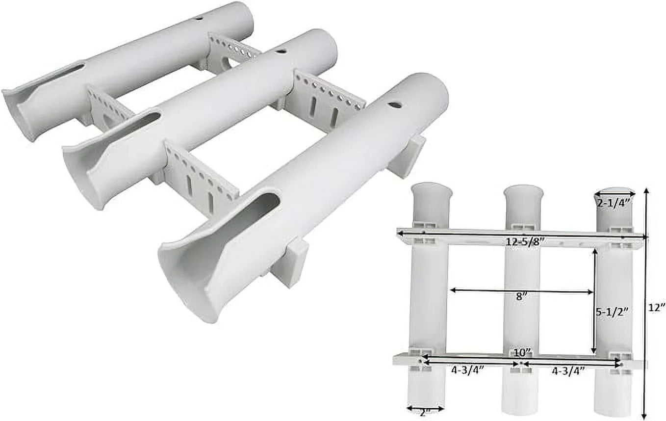 Fishing Rod Holder - Triple-Tube Rack (2-Pack) - Uv-Stabilized Wall Mount Storage System for Boat Garage Kayak, White