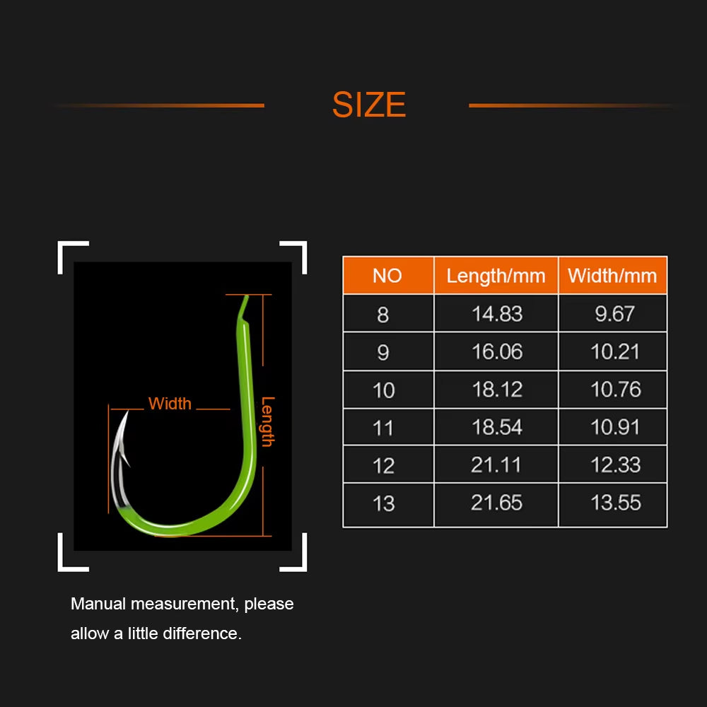 Lixada 50Pcs Fluorescent Fishing Hooks High Carbon Steel Fishing Hooks Fishing Tackle Accessories