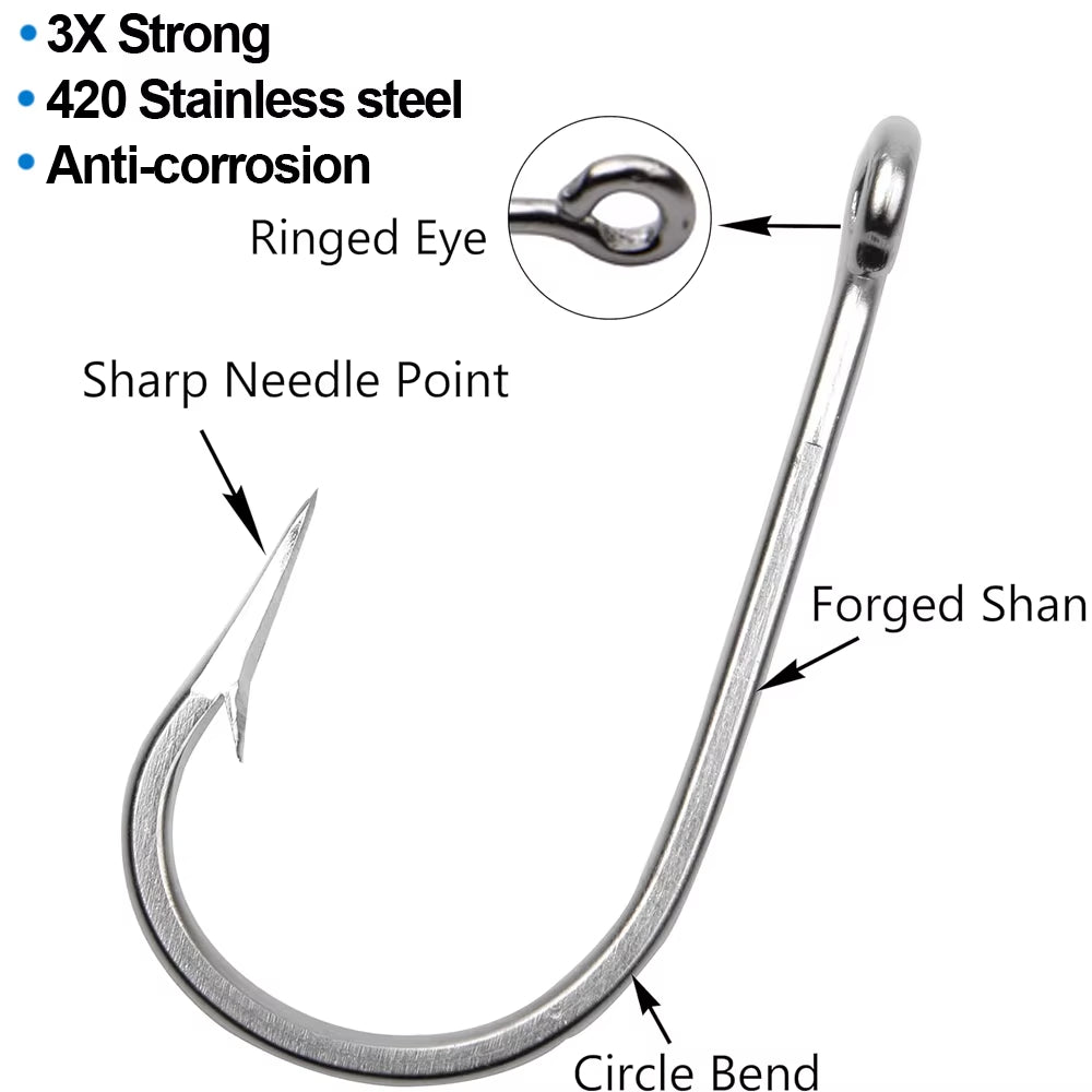 20Pcs 7732 Stainless Steel Shark Fishing Hooks Big Game Fishing Accessories Tuna Fish Hooks Size 4/0-12/0