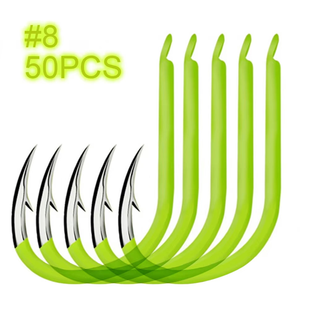Lixada 50Pcs Fluorescent Fishing Hooks High Carbon Steel Fishing Hooks Fishing Tackle Accessories