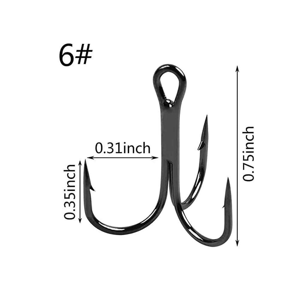 100Pcs Treble Hooks Saltwater Fishing Hooks High-Carbon Steel Fishhooks High Strength Fishing Hooks Size 1/0#-14#