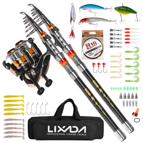 2PCS Carbon Fiber Telescopic Fishing Rod and Reel Combo Kit,Spinning Fishing Reel Gear Organizer Pole Set