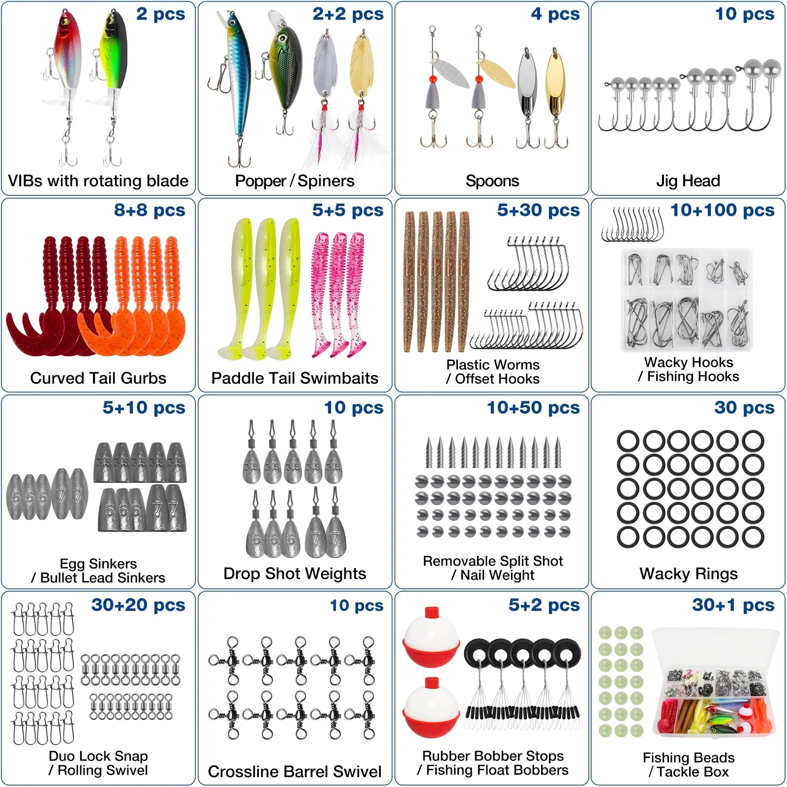 404Pcs Fishing Lures for Bass Trout Salmon,Fishing Tackle Box with Tackle Included for Freshwater and Saltwater,Fishing Gear and Equipment Including Crankbaits, Spinnerbaits, Plastic Worms, Jigs