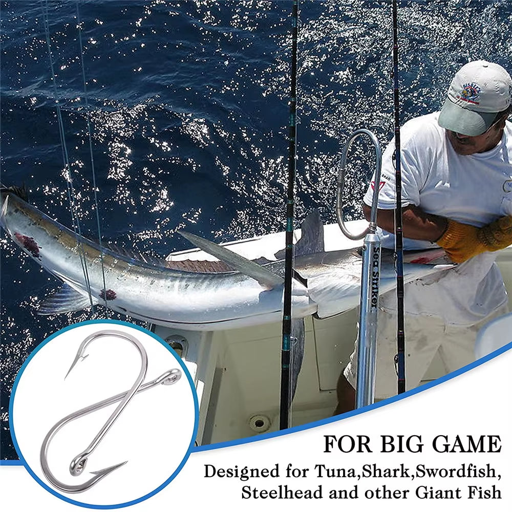 20Pcs 7732 Stainless Steel Shark Fishing Hooks Big Game Fishing Accessories Tuna Fish Hooks Size 4/0-12/0