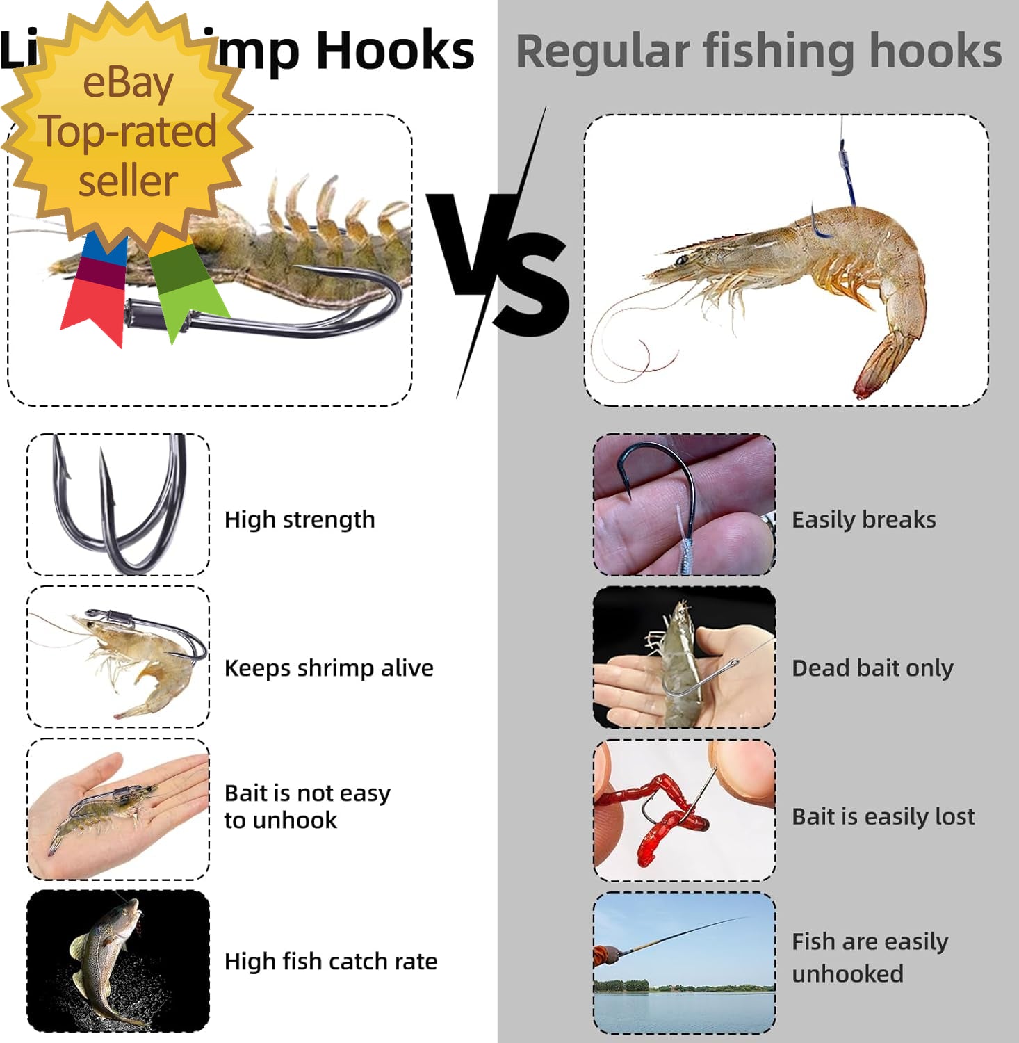 Live Shrimp Hooks 10/15PCS Double Fishing Hooks Shrimp Hooks Fishing Saltwater