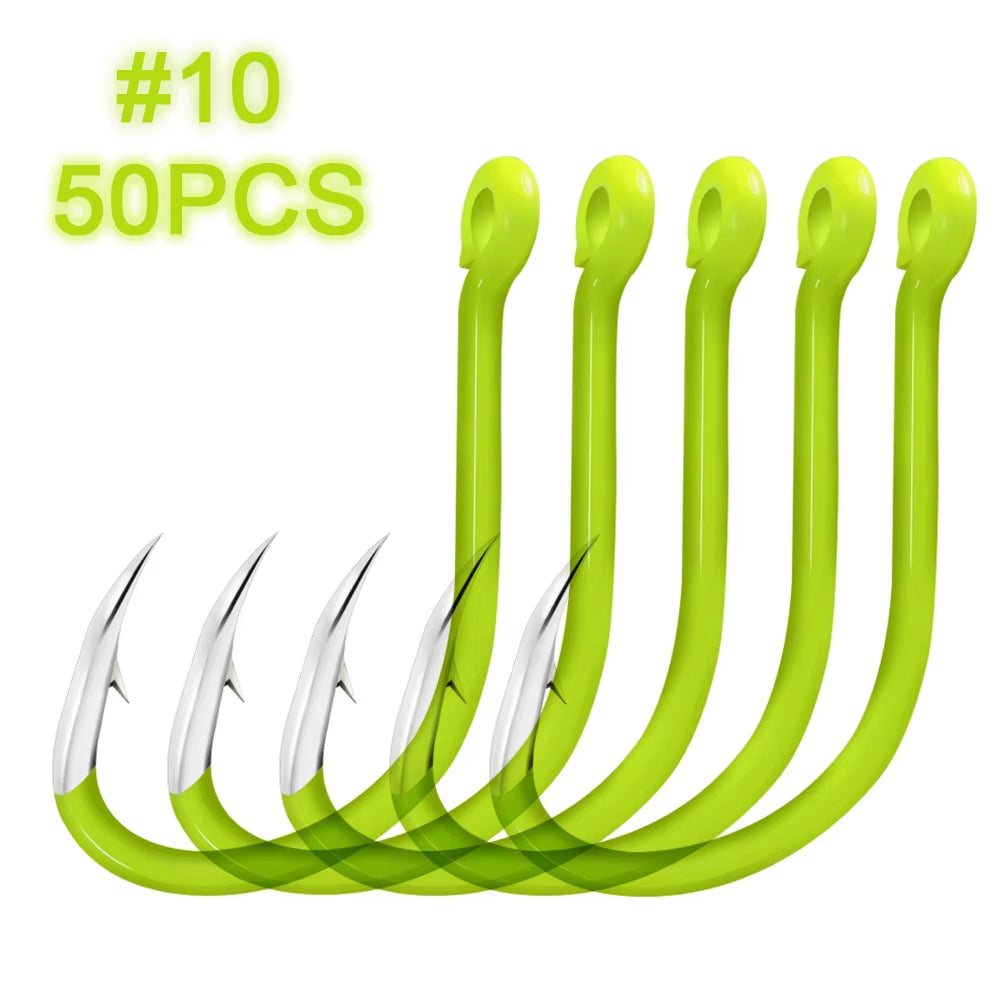 Lixada 50Pcs Fluorescent Fishing Hooks High Carbon Steel Fishing Hooks Fishing Tackle Accessories