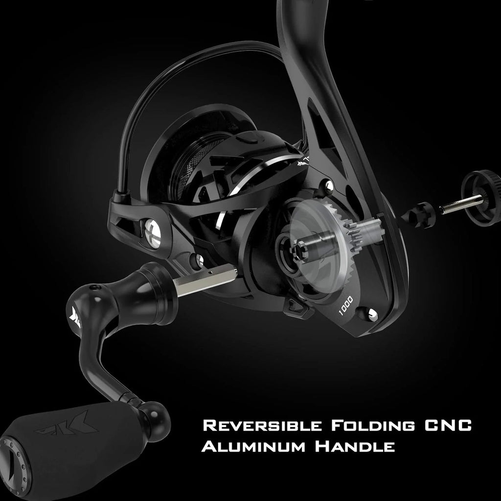 500 Spinning Reel Graphite Frame 5.2:1 Gear Ratio 7+1 Ball Bearings Fresh and Saltwater-Zephyr-Black