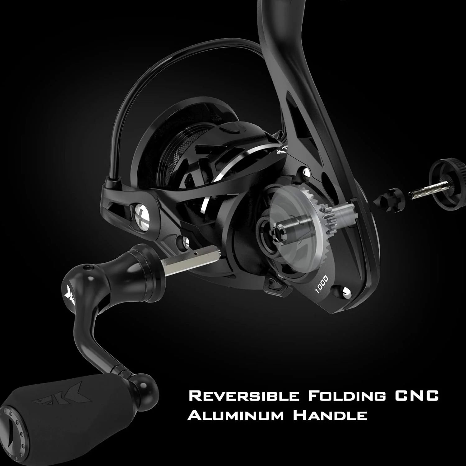 500 Spinning Reel Graphite Frame 5.2:1 Gear Ratio 7+1 Ball Bearings Fresh and Saltwater-Zephyr-Black
