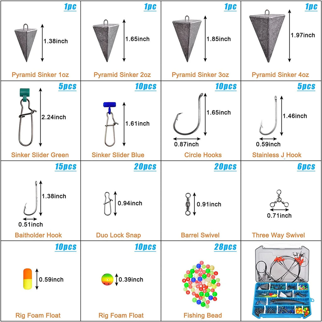 Surf Fishing Tackle Kit with Fishing Hooks Swivels