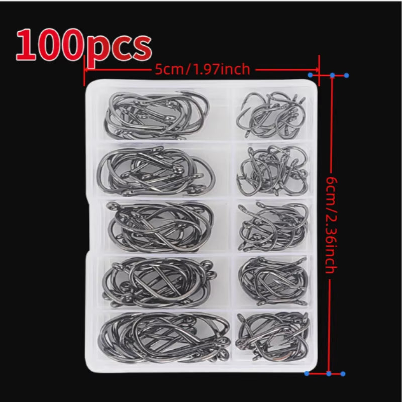 100Pcs/Box #3~#12 High Carbon Steel Hooks, Sport Circle Silver Fishing Hooks