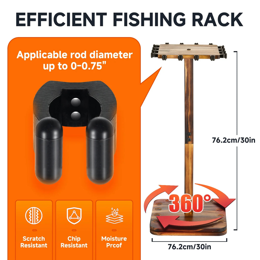 Fishing Rod Pole Holders for Garage 360°Rotating for 16 Rods, Wooden Fishing Pole Rod Rack Storage Organizer,Gift for Mother Father