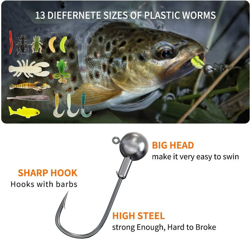 Fishing Lures Kit for Freshwater Bait Tackle Kit for Bass Trout Salmon Fishing Accessories Tackle Box Including Spoon Lures Soft Plastic Worms 78-Piece