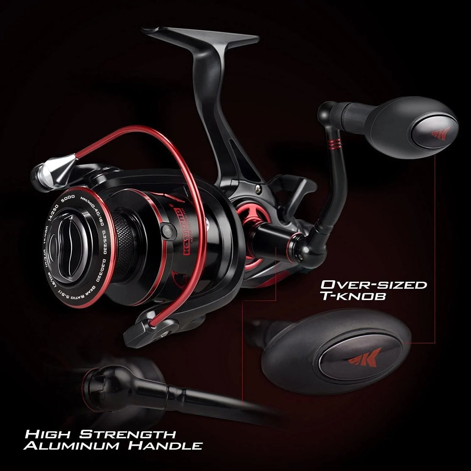 5000 Spinning Reel 10+1 Shielded Stainless Steel BB - Carbon Fiber Drag for Live Liner Bait Fishing Action-Black