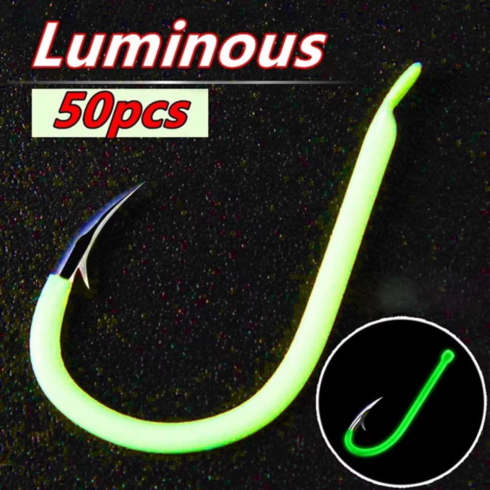 Lixada 50Pcs Fluorescent Fishing Hooks High Carbon Steel Fishing Hooks Fishing Tackle Accessories