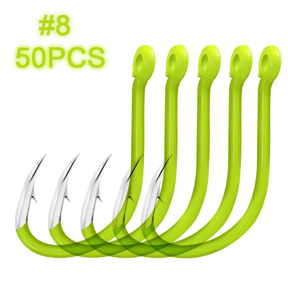 Lixada 50Pcs Fluorescent Fishing Hooks High Carbon Steel Fishing Hooks Fishing Tackle Accessories