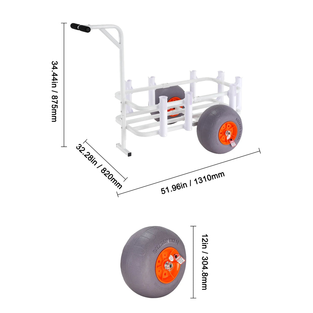 Beach Fishing Cart Fishing Trolley 300 Lbs with Balloon Tires for Sand