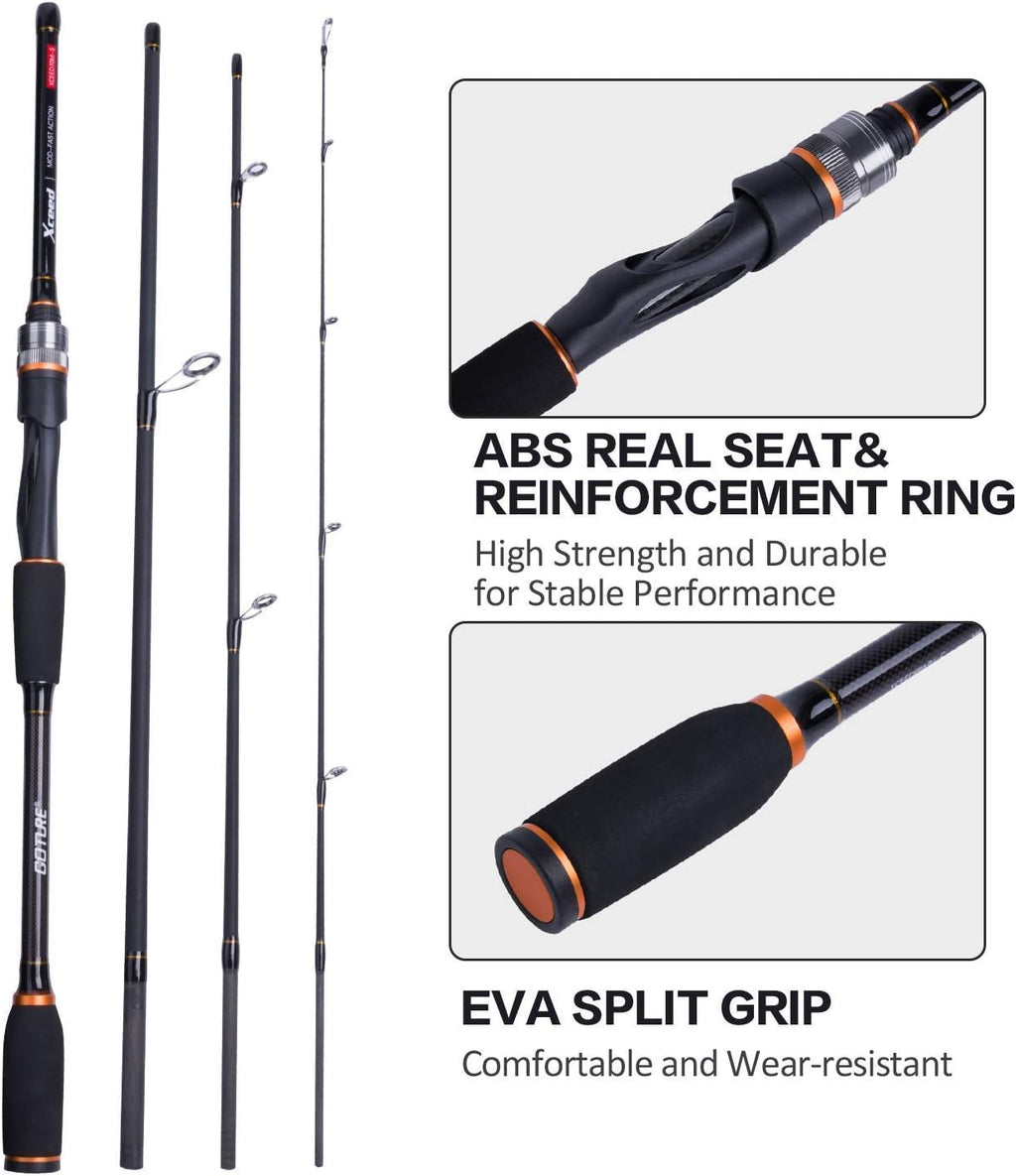 Travel Fishing Rods, 4 Piece Fishing Pole with Case/Bag, Casting/Spinning Rod,Ultralight Fishing Baitcasting Rod 7Ft for Saltwater Trout, Bass, Walleye, Pike