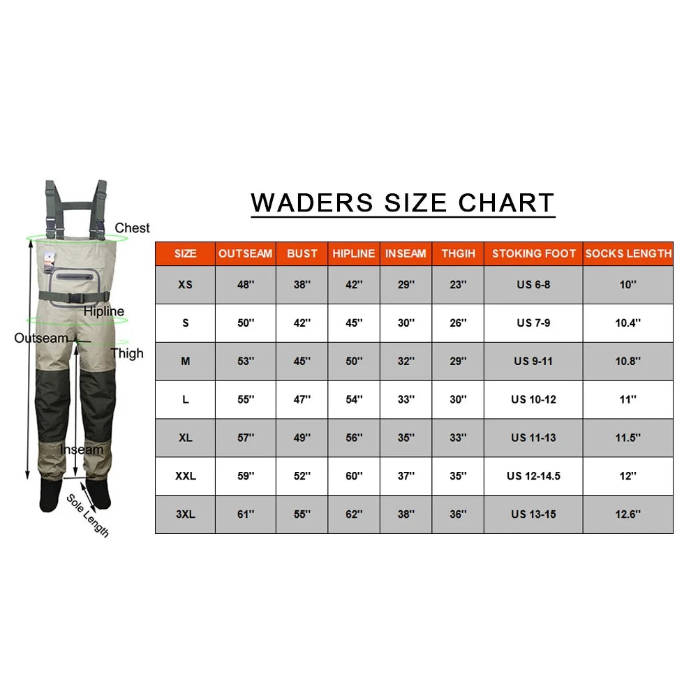 Fishing Breathable Stockingfoot Chest Waders KB001