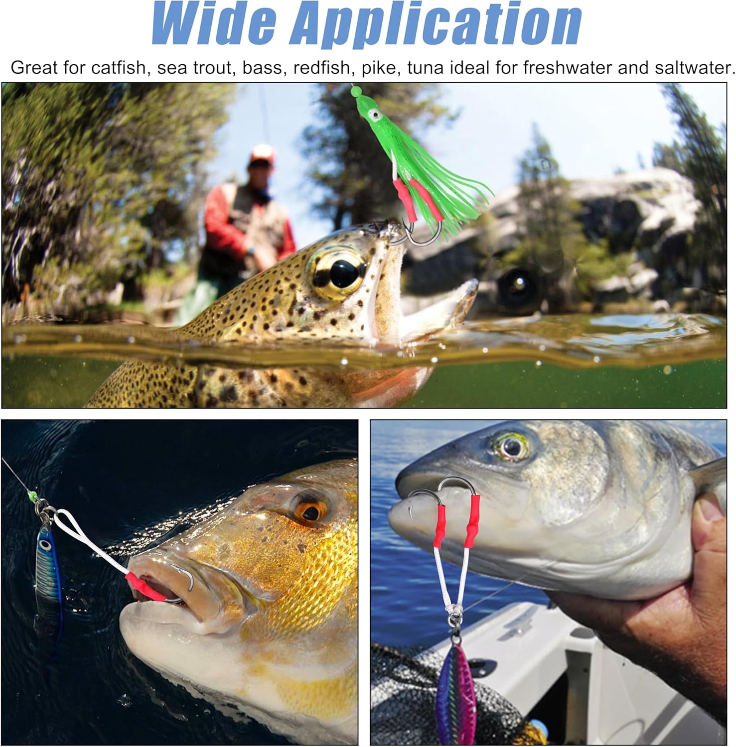 Fishing Assist Hooks with PE Line for Jigging, 30Pcs Saltwater Jigging Assist Hooks Vertical Butterfly Jig Slow Pitch Jig Braid Cords