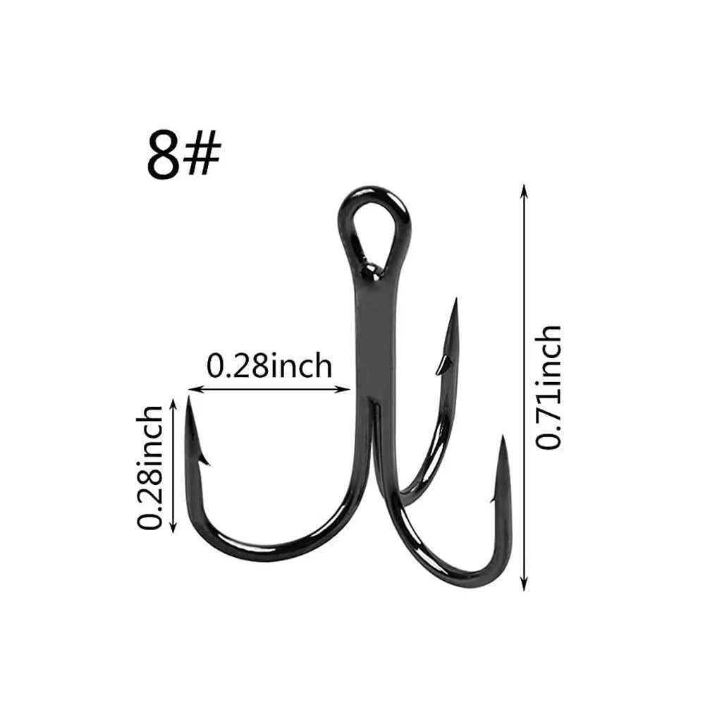 100Pcs Treble Hooks Saltwater Fishing Hooks High-Carbon Steel Fishhooks High Strength Fishing Hooks Size 1/0#-14#