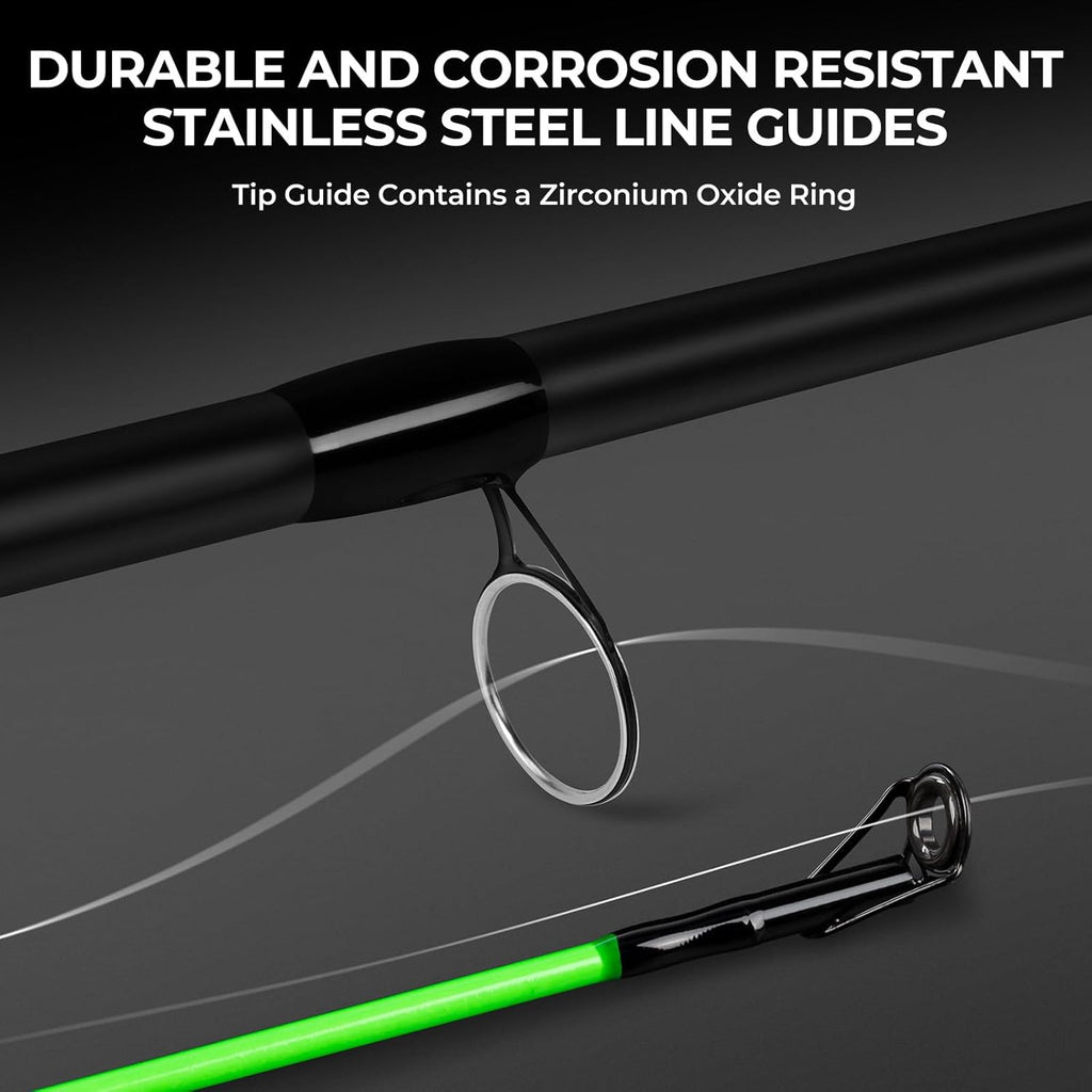 Brutus Spinning Rods & Casting Fishing Rods, Brute Tuff Composite Graphite & Glass Blanks, Stainless Steel Line Guides W/Zirconium Oxide Rings Tip Top, Chartreuse Strike Tip