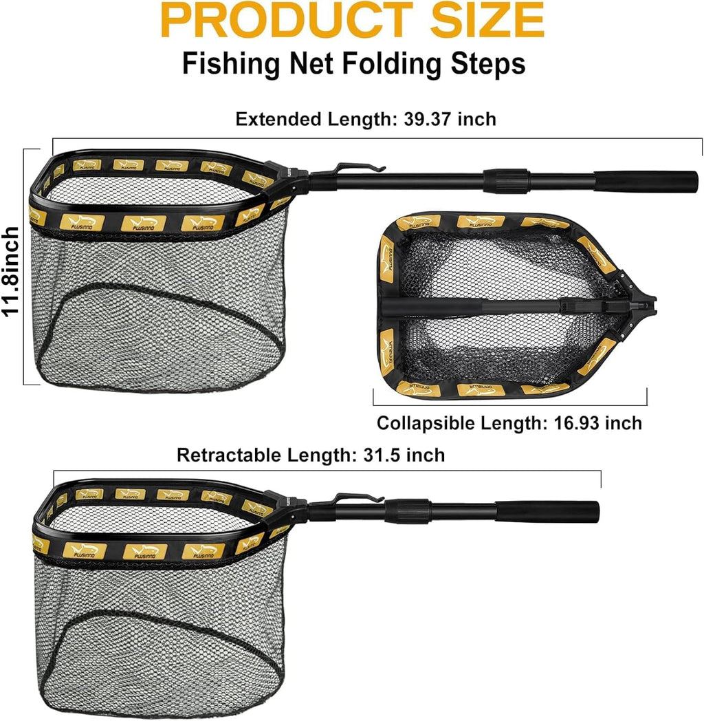 Floating Fishing Net for Steelhead, Salmon, Fly, Kayak, Catfish, Bass, Trout Fishing, Rubber Coated Landing Net for Easy Catch & Release, Compact & Foldable for Easy Transportation & Storage
