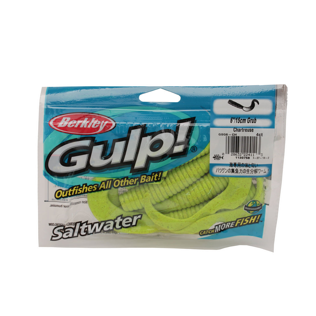 Gulp! Saltwater Grub Fishing Soft Bait, Chartreuse