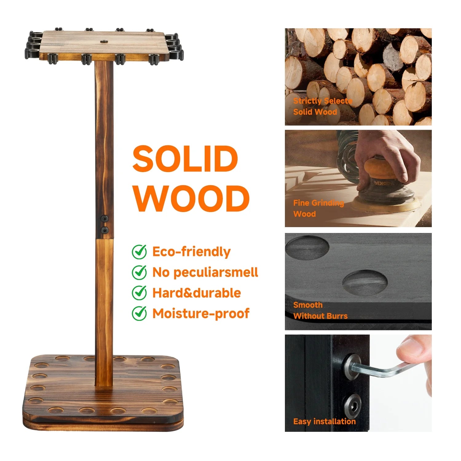 Fishing Rod Pole Holders for Garage 360°Rotating for 16 Rods, Wooden Fishing Pole Rod Rack Storage Organizer,Gift for Mother Father