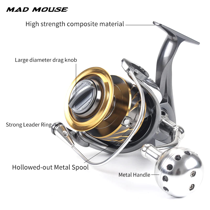Japan Quality MADMOUSE SALTIGA BJ 4000 /6000/10000 Spinning Jigging Reel 11+1BB 35Kg Drag Power Spinning Reel Boat Fishing Reels