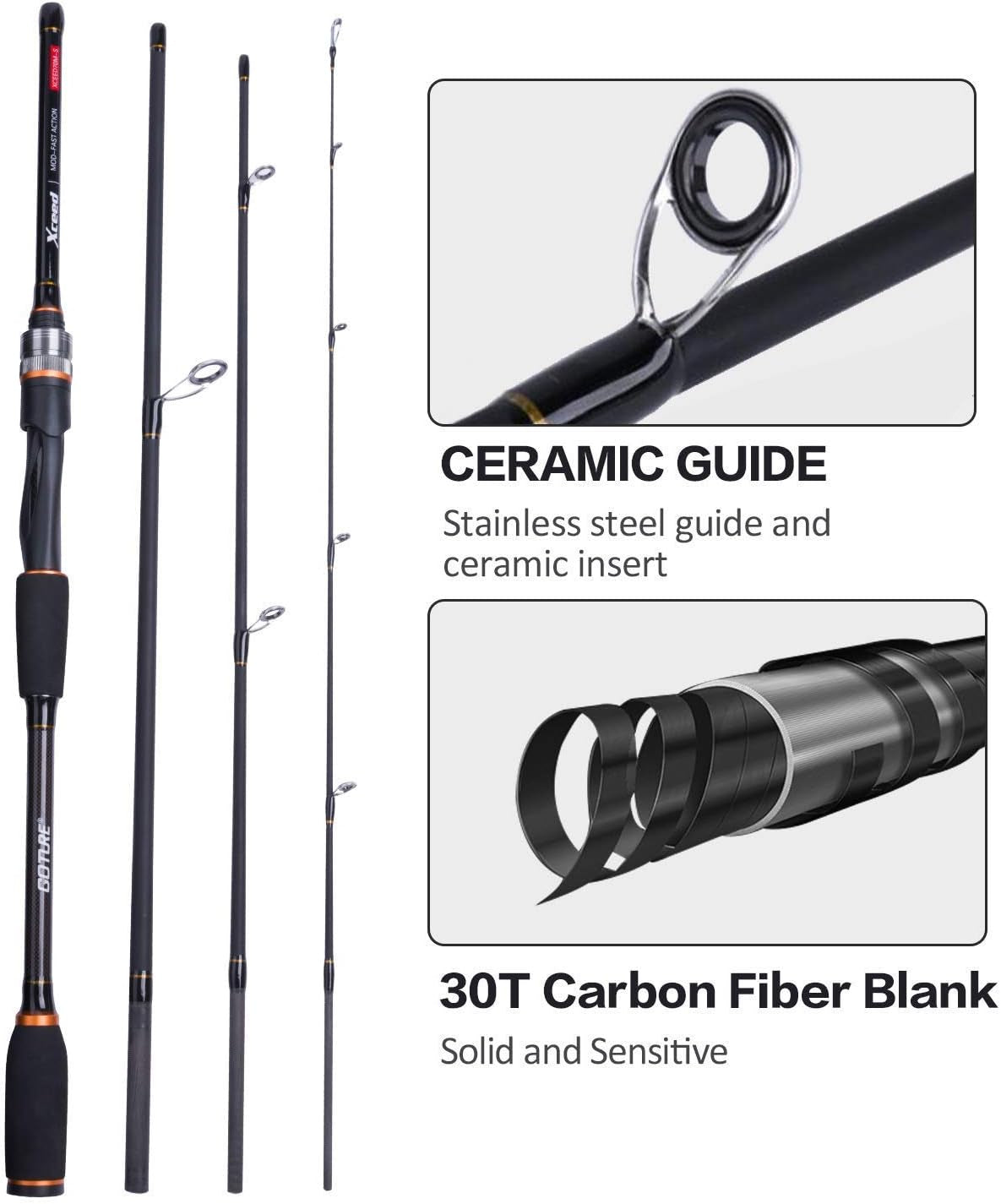 Travel Fishing Rods, 4 Piece Fishing Pole with Case/Bag, Casting/Spinning Rod,Ultralight Fishing Baitcasting Rod 7Ft for Saltwater Trout, Bass, Walleye, Pike