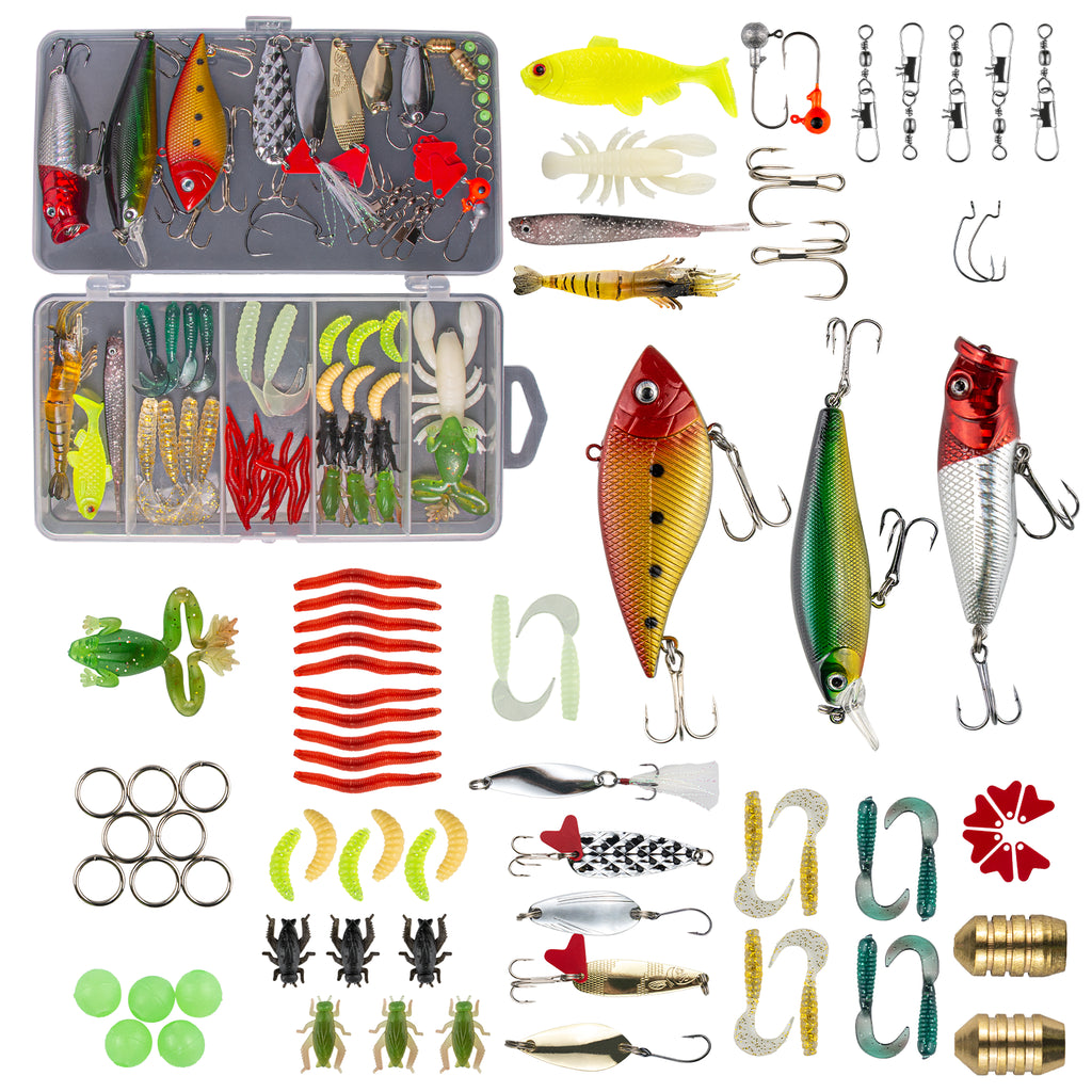 Fishing Lures Kit for Freshwater Bait Tackle Kit for Bass Trout Salmon Fishing Accessories Tackle Box Including Spoon Lures Soft Plastic Worms 78-Piece