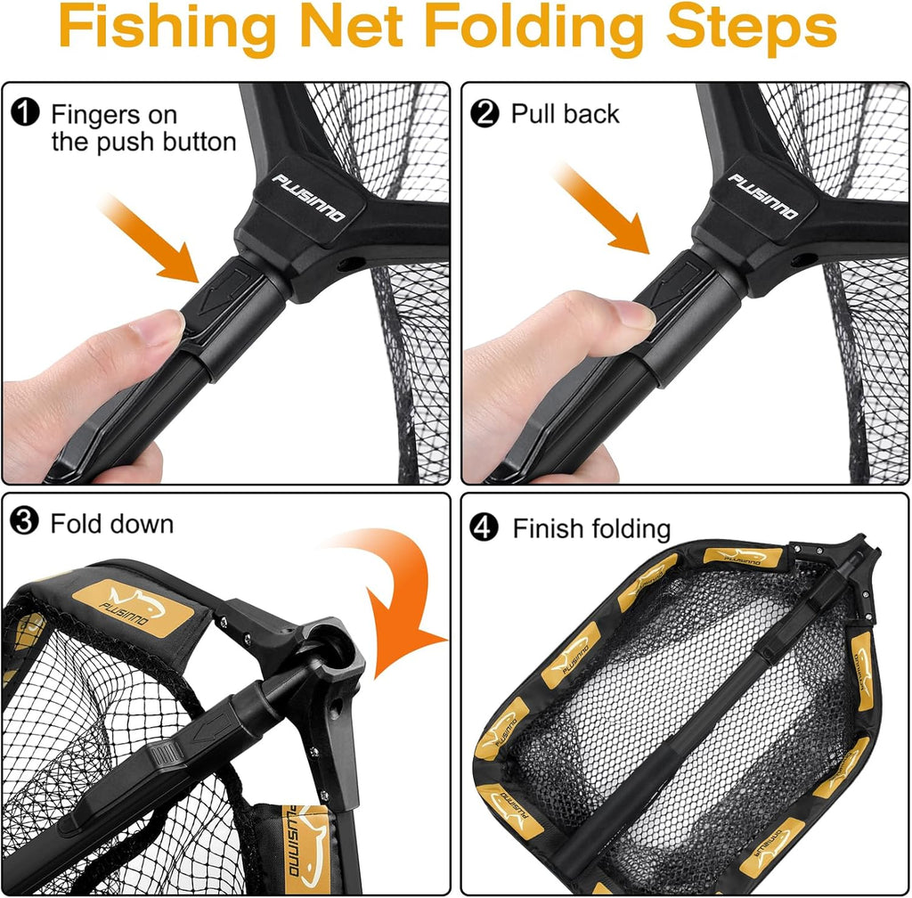 Floating Fishing Net for Steelhead, Salmon, Fly, Kayak, Catfish, Bass, Trout Fishing, Rubber Coated Landing Net for Easy Catch & Release, Compact & Foldable for Easy Transportation & Storage