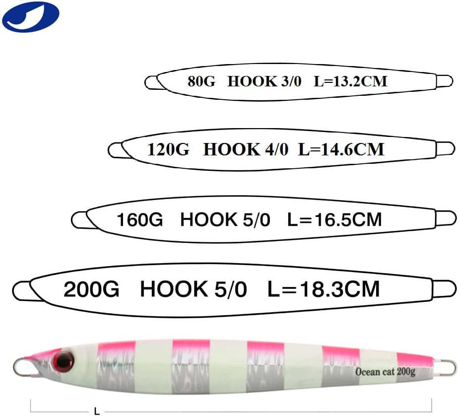 1 PC Slow Fall Pitch Fishing Lures Sinking Lead Metal Flat Jigs Jigging Baits with Hook for Saltwater Fishing 4 Colors 160G/200G