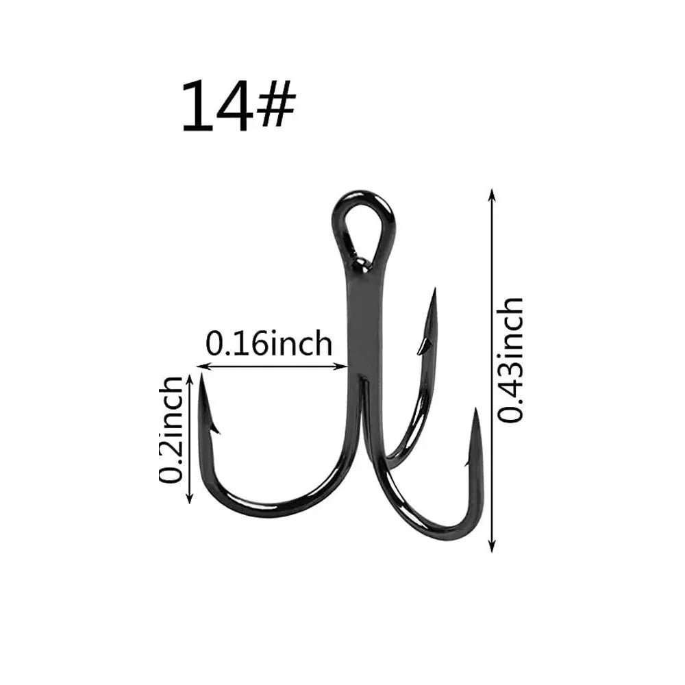 100Pcs Treble Hooks Saltwater Fishing Hooks High-Carbon Steel Fishhooks High Strength Fishing Hooks Size 1/0#-14#