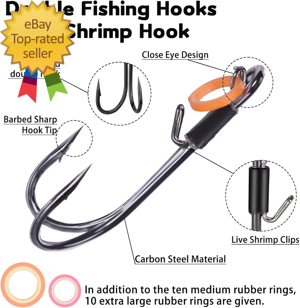 Live Shrimp Hooks 10/15PCS Double Fishing Hooks Shrimp Hooks Fishing Saltwater