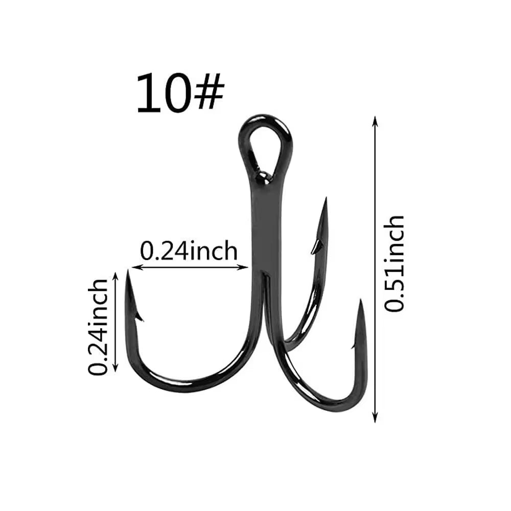 100Pcs Treble Hooks Saltwater Fishing Hooks High-Carbon Steel Fishhooks High Strength Fishing Hooks Size 1/0#-14#