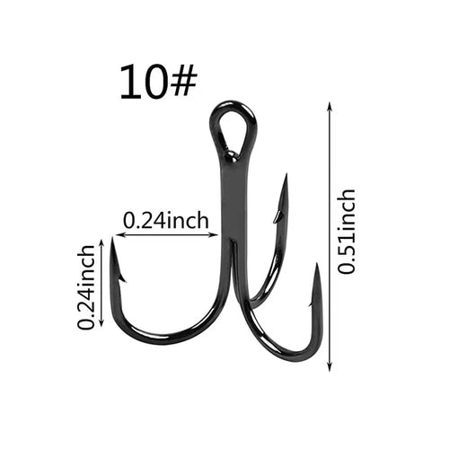 100Pcs Treble Hooks Saltwater Fishing Hooks High-Carbon Steel Fishhooks High Strength Fishing Hooks Size 1/0#-14#