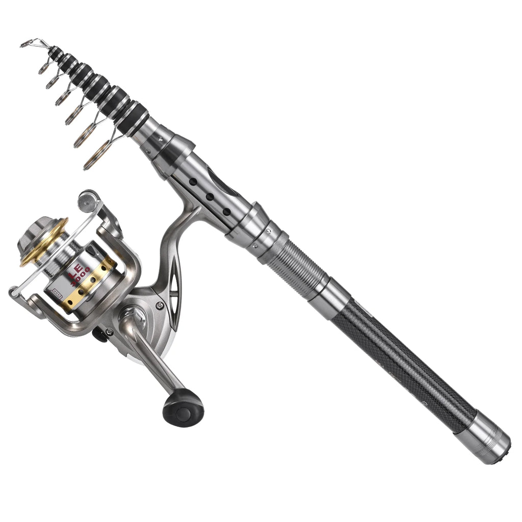 2PCS Telescopic Fishing Rod and Reel Combo Kit,Spinning Fishing Reel Gear Organizer Pole Set