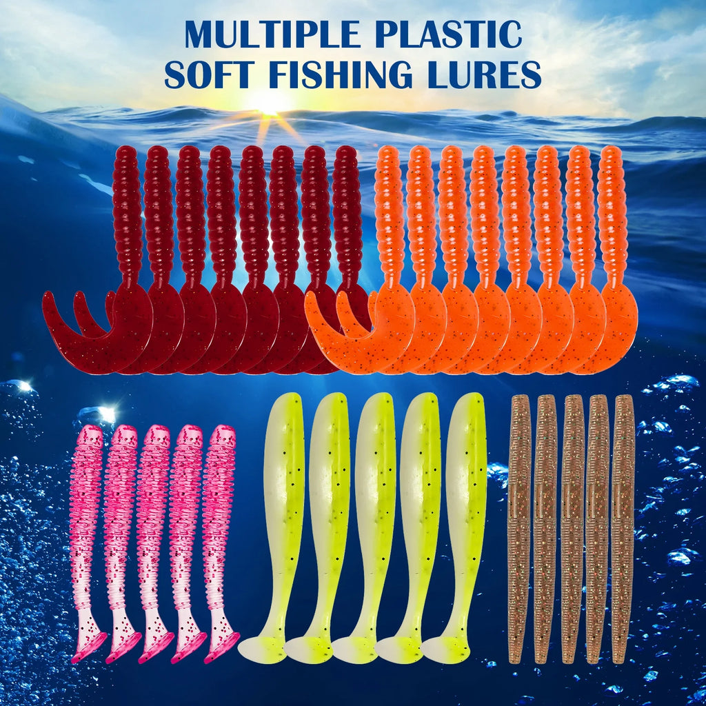 404Pcs Fishing Lures for Bass Trout Salmon,Fishing Tackle Box with Tackle Included for Freshwater and Saltwater,Fishing Gear and Equipment Including Crankbaits, Spinnerbaits, Plastic Worms, Jigs