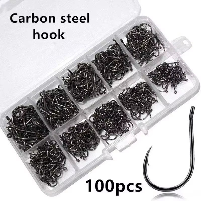 100Pcs/Box #3~#12 High Carbon Steel Hooks, Sport Circle Silver Fishing Hooks