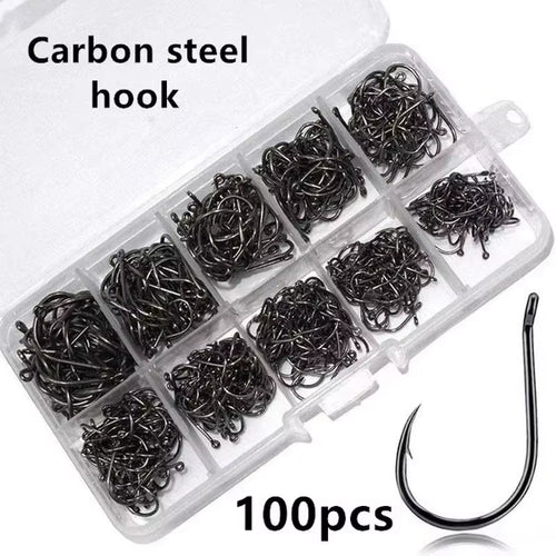 100Pcs/Box #3~#12 High Carbon Steel Hooks, Sport Circle Silver Fishing Hooks