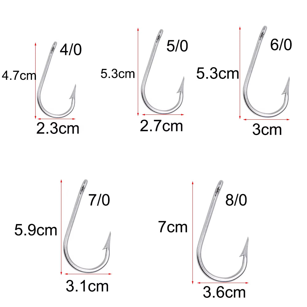 20Pcs 7732 Stainless Steel Shark Fishing Hooks Big Game Fishing Accessories Tuna Fish Hooks Size 4/0-12/0