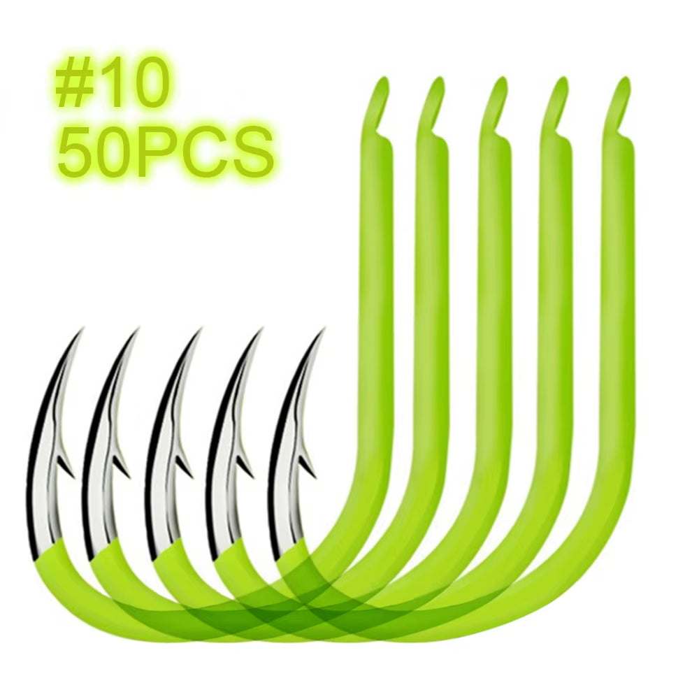 Lixada 50Pcs Fluorescent Fishing Hooks High Carbon Steel Fishing Hooks Fishing Tackle Accessories