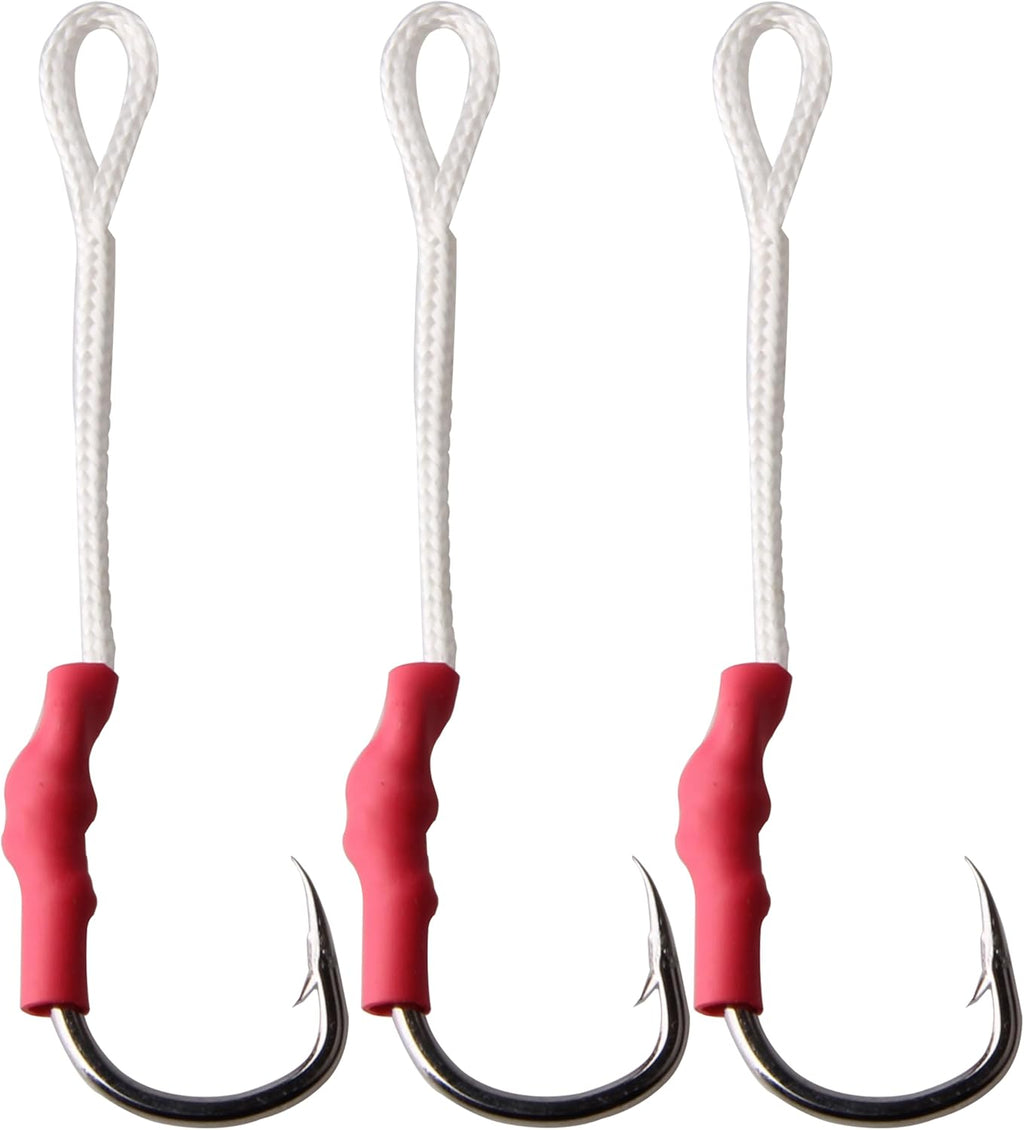 Fishing Assist Hooks with PE Line for Jigging, 30Pcs Saltwater Jigging Assist Hooks Vertical Butterfly Jig Slow Pitch Jig Braid Cords