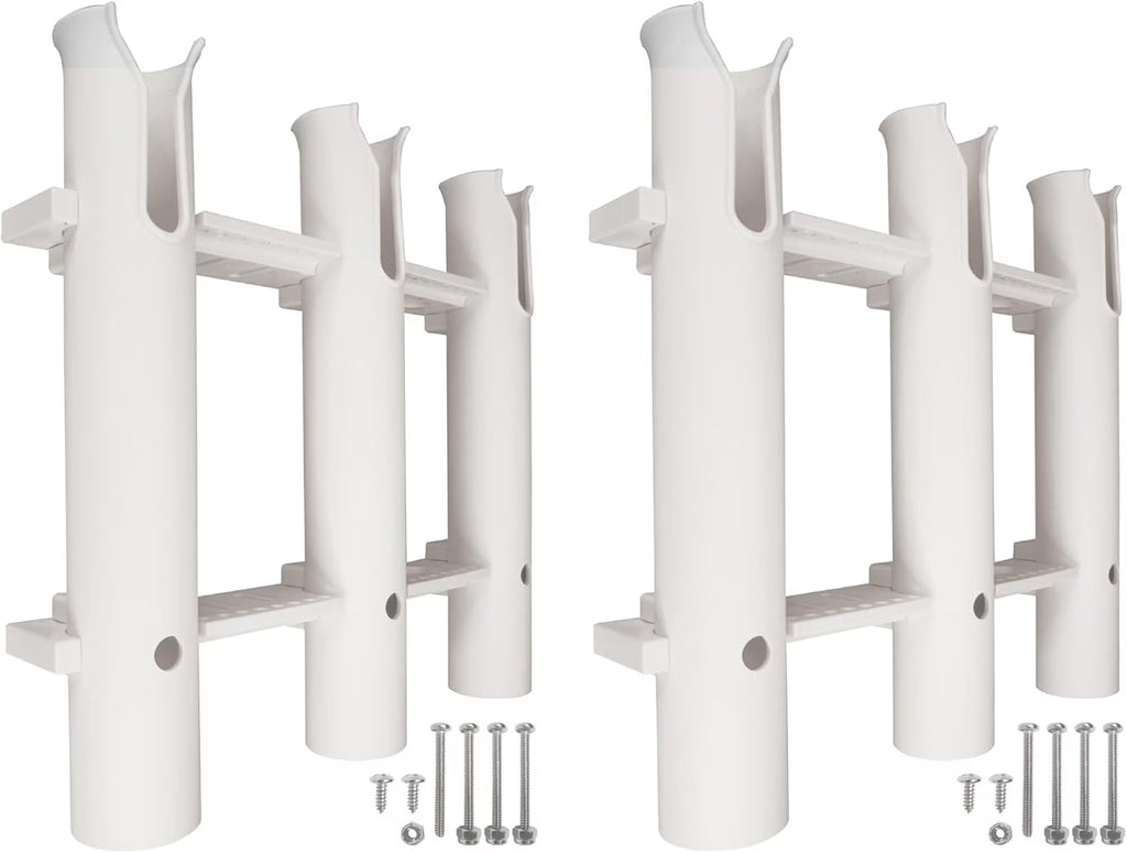 Fishing Rod Holder - Triple-Tube Rack (2-Pack) - Uv-Stabilized Wall Mount Storage System for Boat Garage Kayak, White