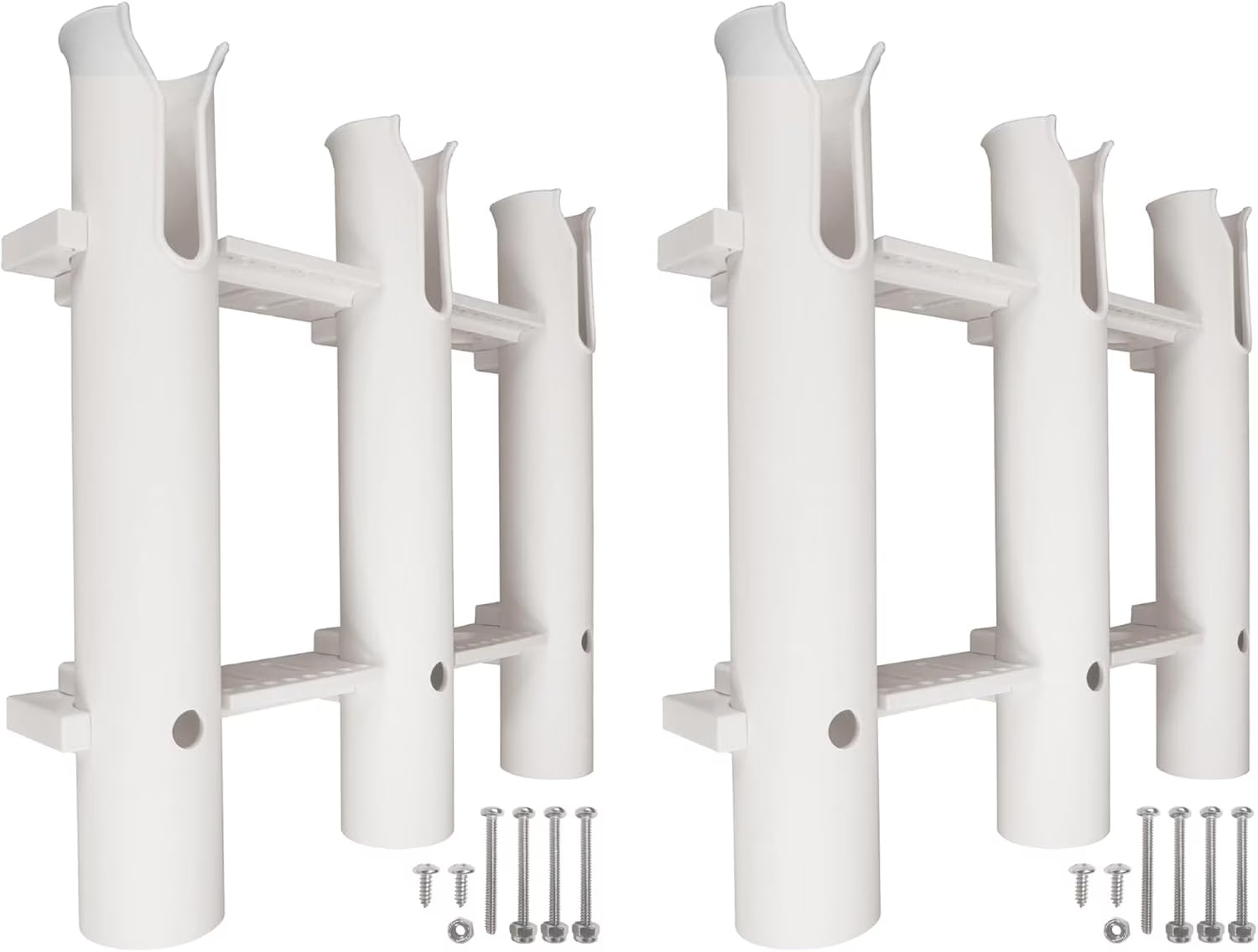 Fishing Rod Holder - Triple-Tube Rack (2-Pack) - Uv-Stabilized Wall Mount Storage System for Boat Garage Kayak, White
